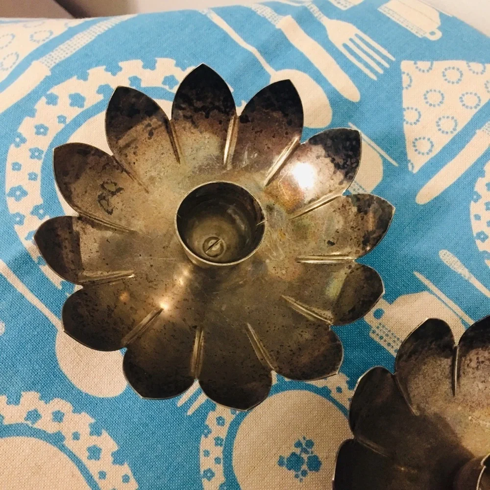 Vintage Leonard Silverplate Candlestick Holders lotus flower